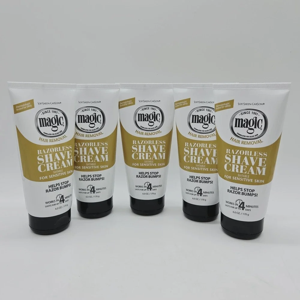 Lot Of 5 Magic Hair Removal Razorless Shave Cream For Sensitive Skin 6oz Each
